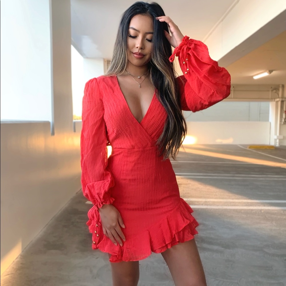 Valiant Chiffon Dress in Red